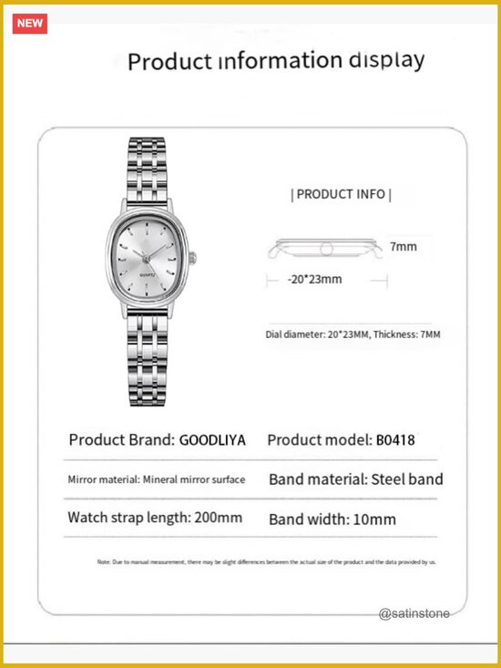 Small Oval Quartz Watch, Stainless Steel Bracelet, Slim Minimalist Wristwatch main image 5